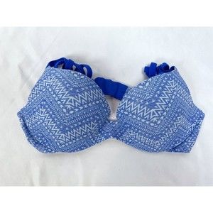 Victoria's Secret Pink 32B Blue Push-up Underwire Bra Geometric Print